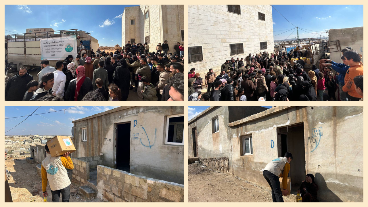 توزيع سلات رمضانية في مخيمات حزرة