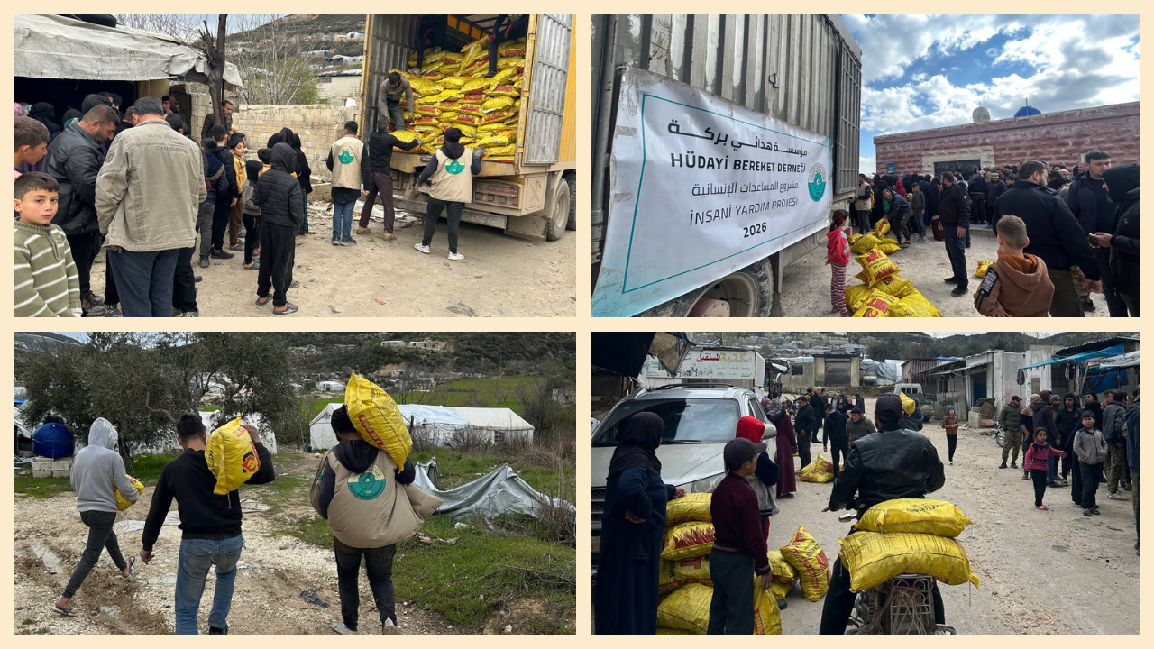 توزيع  الفحم للتدفئة في بعض مخيمات خربة الجوز في جسر الشغور